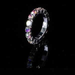 Crystal Aurora Borealis 1 Row Silver Stretch Ring